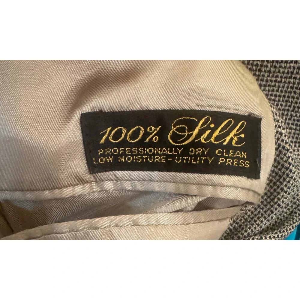 Vintage Hart Schaffner Marx Men's Wool/Silk Micro-Check Grey Tan Blazer 48R